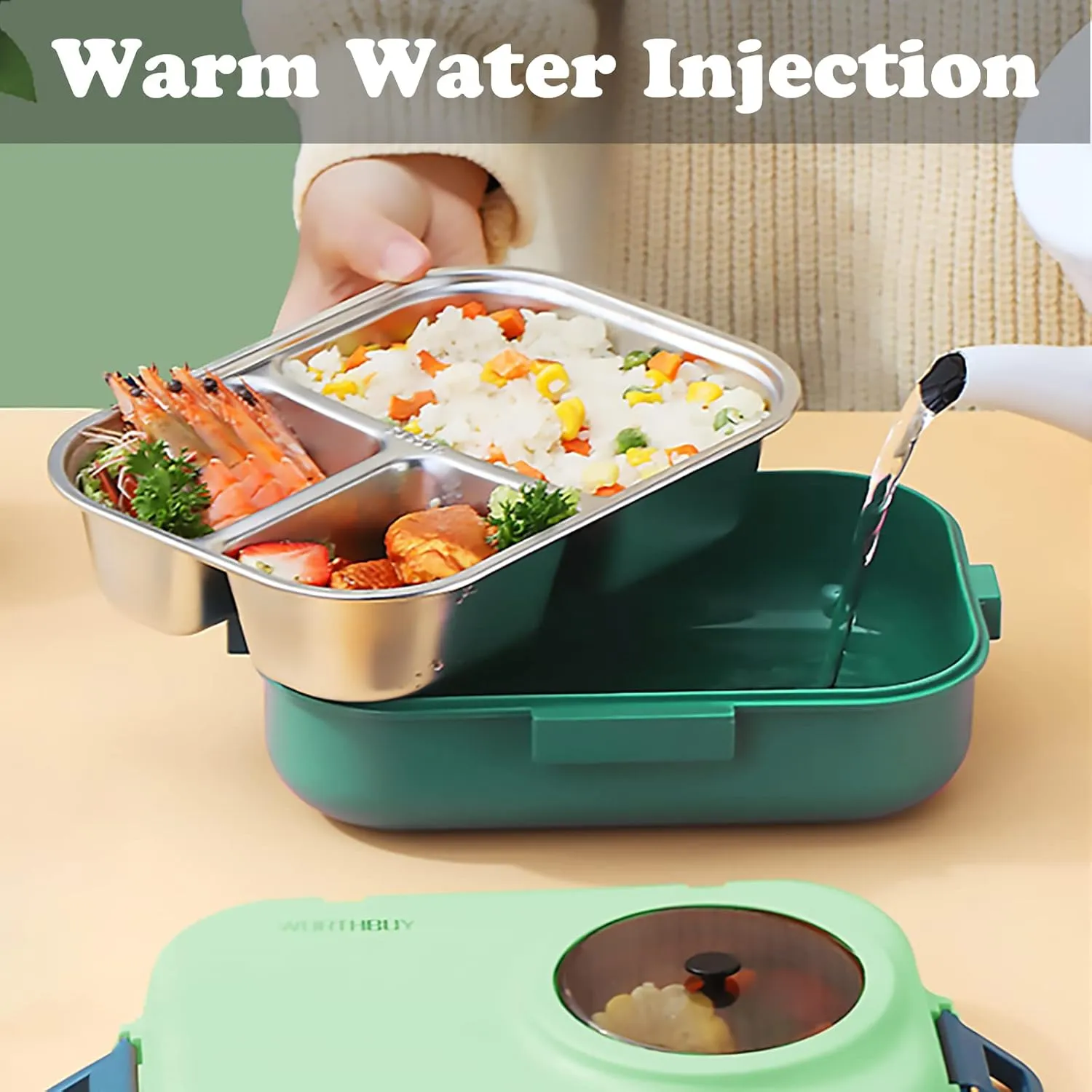3 Compartments Bento Lunch box with Soup Bowl, Insulated Lunch Bag and Portable Utensils, Stainless Steel Camera Lunch Containers，Leak Proof Bento Box for Kids Adults Men Women…