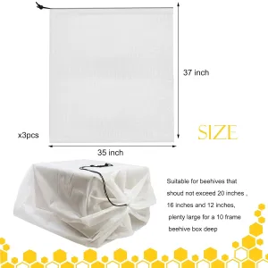3 Pack Beehive Mesh Transport Bag, 35 × 37 Inch Breathable Bee Hive Nuc Box Package Net Bag with Drawstring Beekeeping Supplies for Beekeeping Starter Transport Bee Box