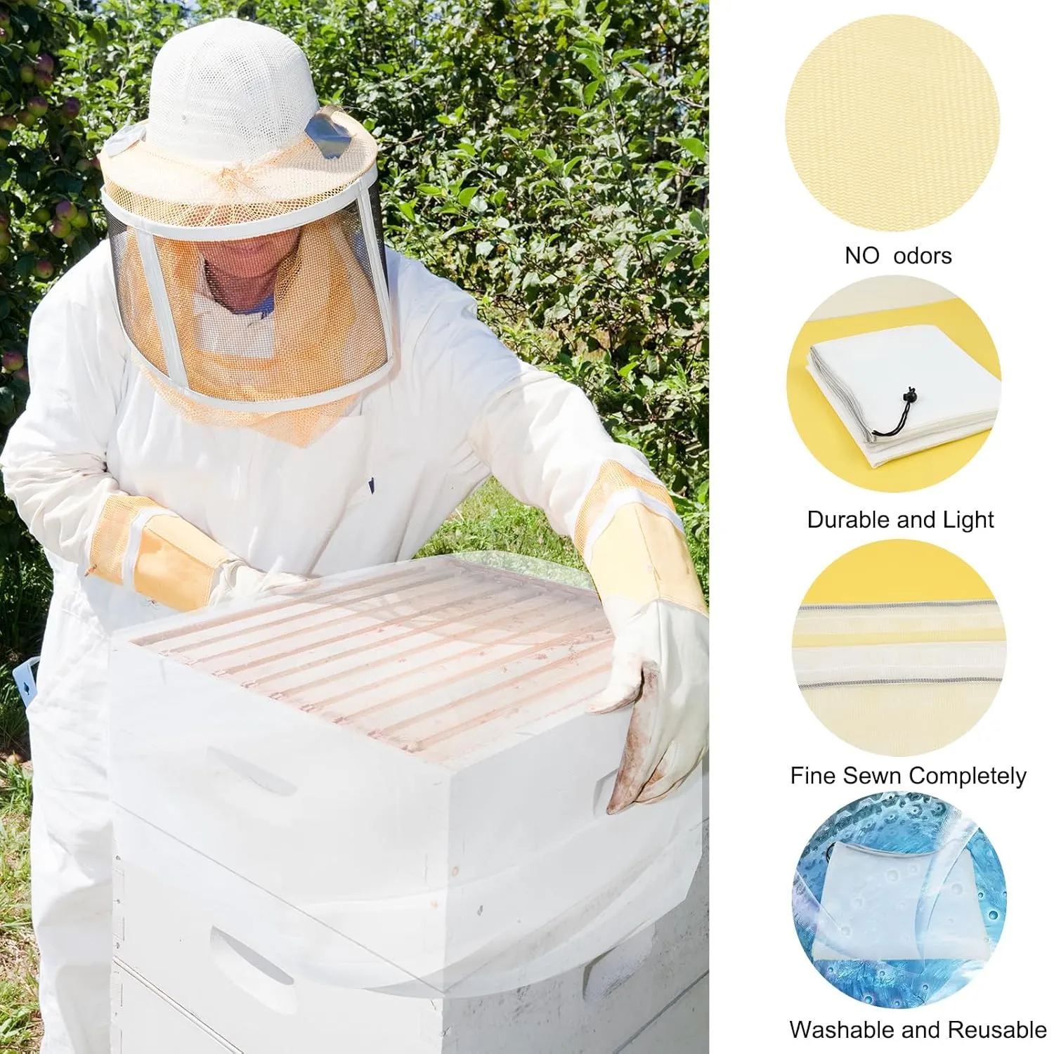 3 Pack Beehive Mesh Transport Bag, 35 × 37 Inch Breathable Bee Hive Nuc Box Package Net Bag with Drawstring Beekeeping Supplies for Beekeeping Starter Transport Bee Box