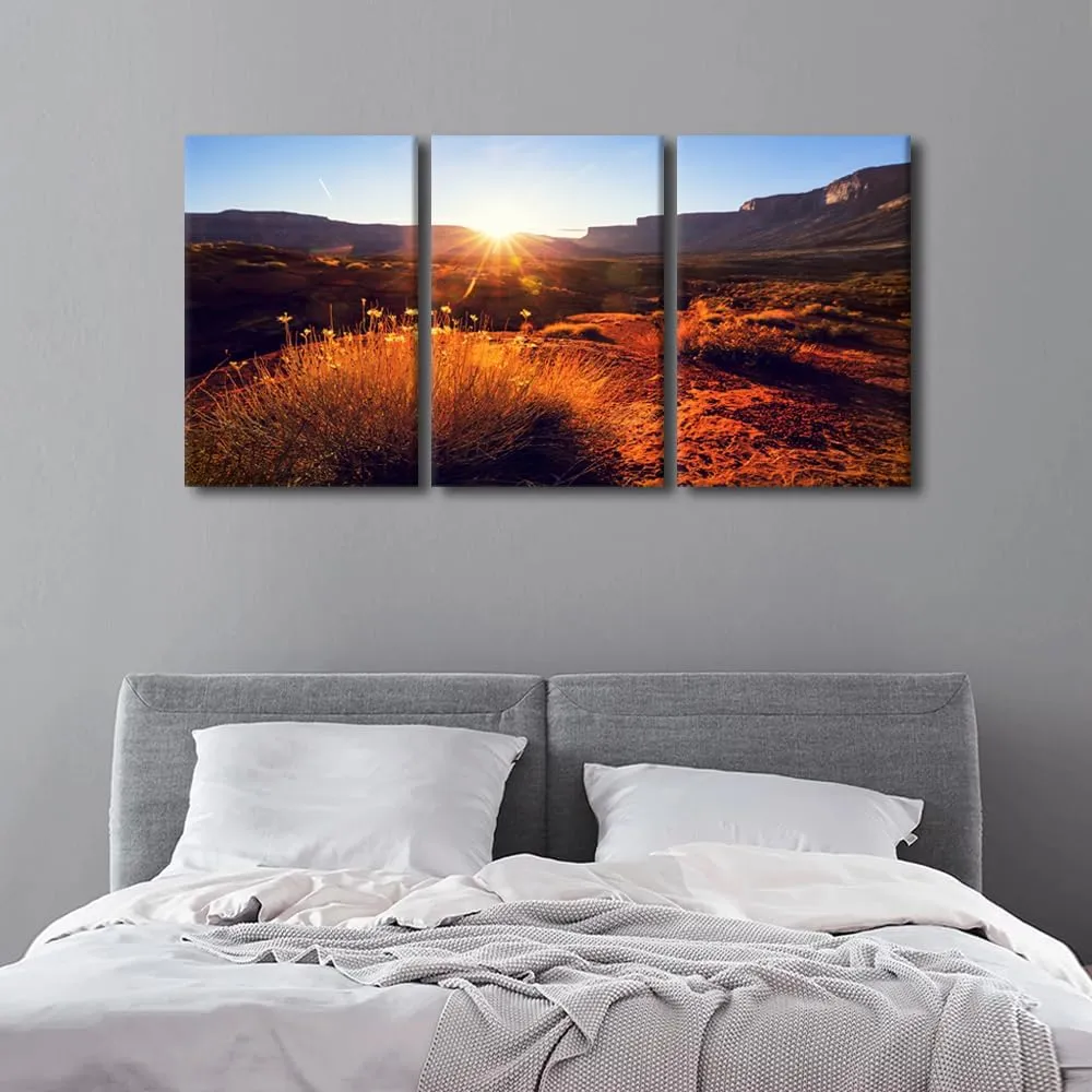 3 Panels American Landscapes Wall Art Prairie and Cliffs Canvas Art Wall Decor Natural Scenery Framed Wall Art for Bedroom Print on Canvas Stretched and Framed Ready to Hang 24x48inch