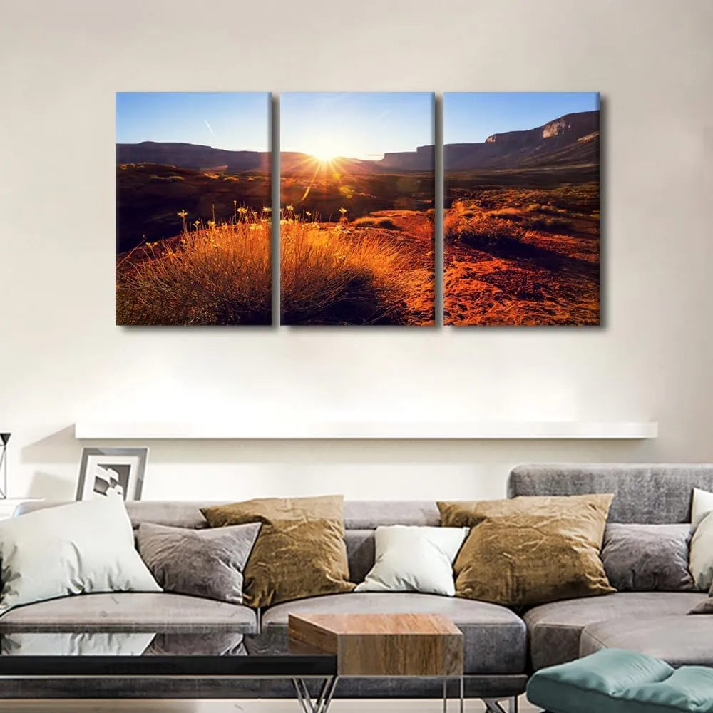 3 Panels American Landscapes Wall Art Prairie and Cliffs Canvas Art Wall Decor Natural Scenery Framed Wall Art for Bedroom Print on Canvas Stretched and Framed Ready to Hang 24x48inch