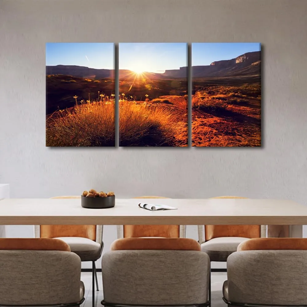 3 Panels American Landscapes Wall Art Prairie and Cliffs Canvas Art Wall Decor Natural Scenery Framed Wall Art for Bedroom Print on Canvas Stretched and Framed Ready to Hang 24x48inch