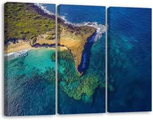 3 Panels Canvas Wall Art Aerial view coast Playa Jobos Isabela Puerto Rico Poster Print On Canvas Artworks for Office Home Living Room Decor Framed Ready to Hang 16"x32"x3pcs