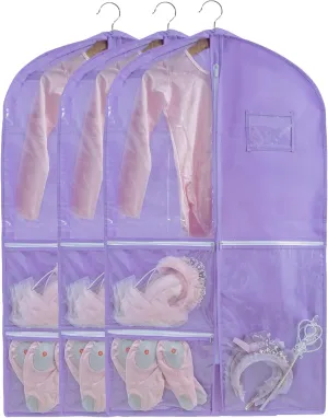 3 Pcs 40 inch Dance Costume Bags for Dance Competitions,Dance Garment Bag,Kids Garment Bags for Dance Costumes,Garment Bags for Hanging Clothes with Pocket,Garment Bags for Travel Storage