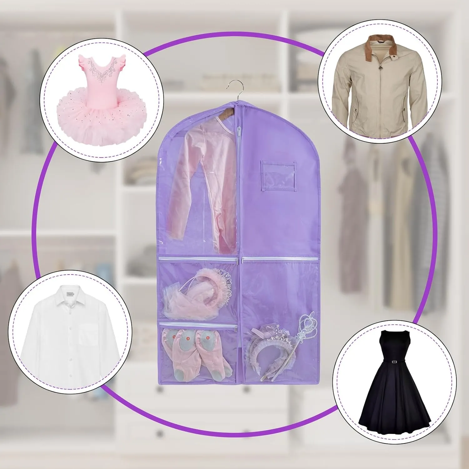 3 Pcs 40 inch Dance Costume Bags for Dance Competitions,Dance Garment Bag,Kids Garment Bags for Dance Costumes,Garment Bags for Hanging Clothes with Pocket,Garment Bags for Travel Storage
