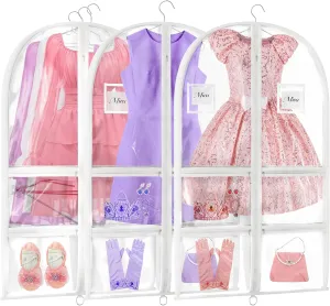 3 Pcs Dance Garment Bags With 6 Clear Pockets, 40” PVC Kids Costume Bag With Sturdy D-rings For Easy Carry, Plastic Dance Recital Bag For Dancers Competitions, Travel, Closet Storage