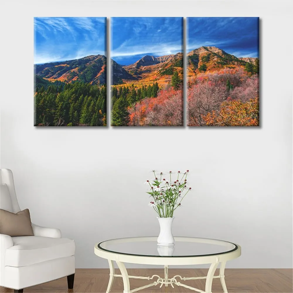 3 Pieces Wall Art Mount Timpanogos Alpine Loop Area of Fork Canyon in Utah County US Wall Decorations Canvas Prints Pictures Modern Living Room Bedroom Office Home Decor Artwork 20x42inch