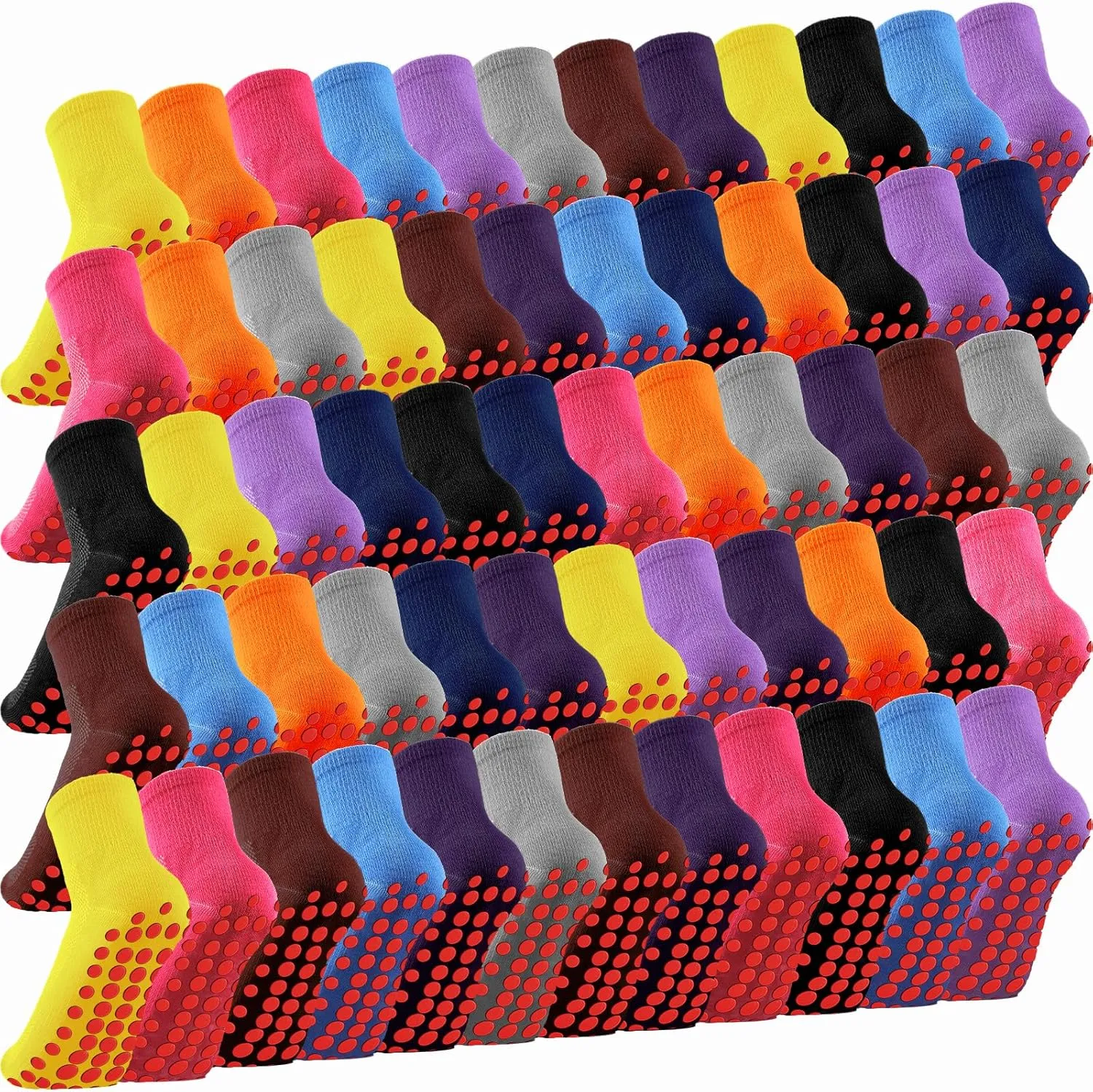 30 Pairs Non Slip Socks Non Skid Socks with Grips for Elderly Yoga Hospital Cushioned Sole Gripper for Men Women, 10 Colors