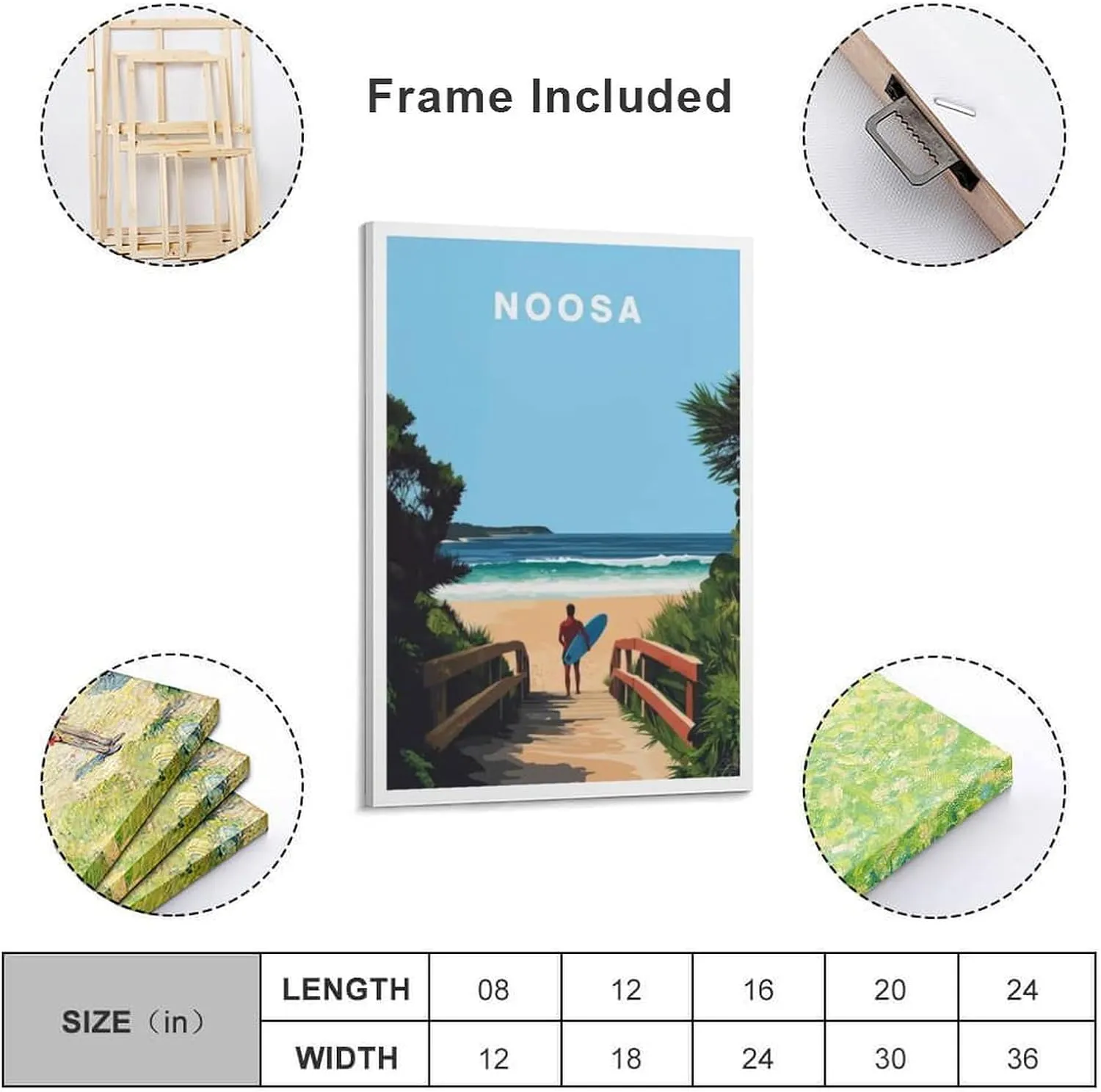 321ARTS Noosa Travel Print Canvas Wall Art Poster Picture Home Room Decor Mural 12x18inch(30x45cm)