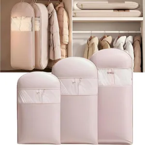 3PCS Hanging Garment Bag, Winter Coat Storage, Closet Storage, 2025 Space Saving Hanging Protector with Self Compression Zipper, Heavy Duty Garment Bag for Down jacket、coat (pink)