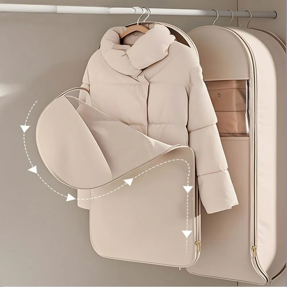 3PCS Hanging Garment Bag, Winter Coat Storage, Closet Storage, 2025 Space Saving Hanging Protector with Self Compression Zipper, Heavy Duty Garment Bag for Down jacket、coat (pink)