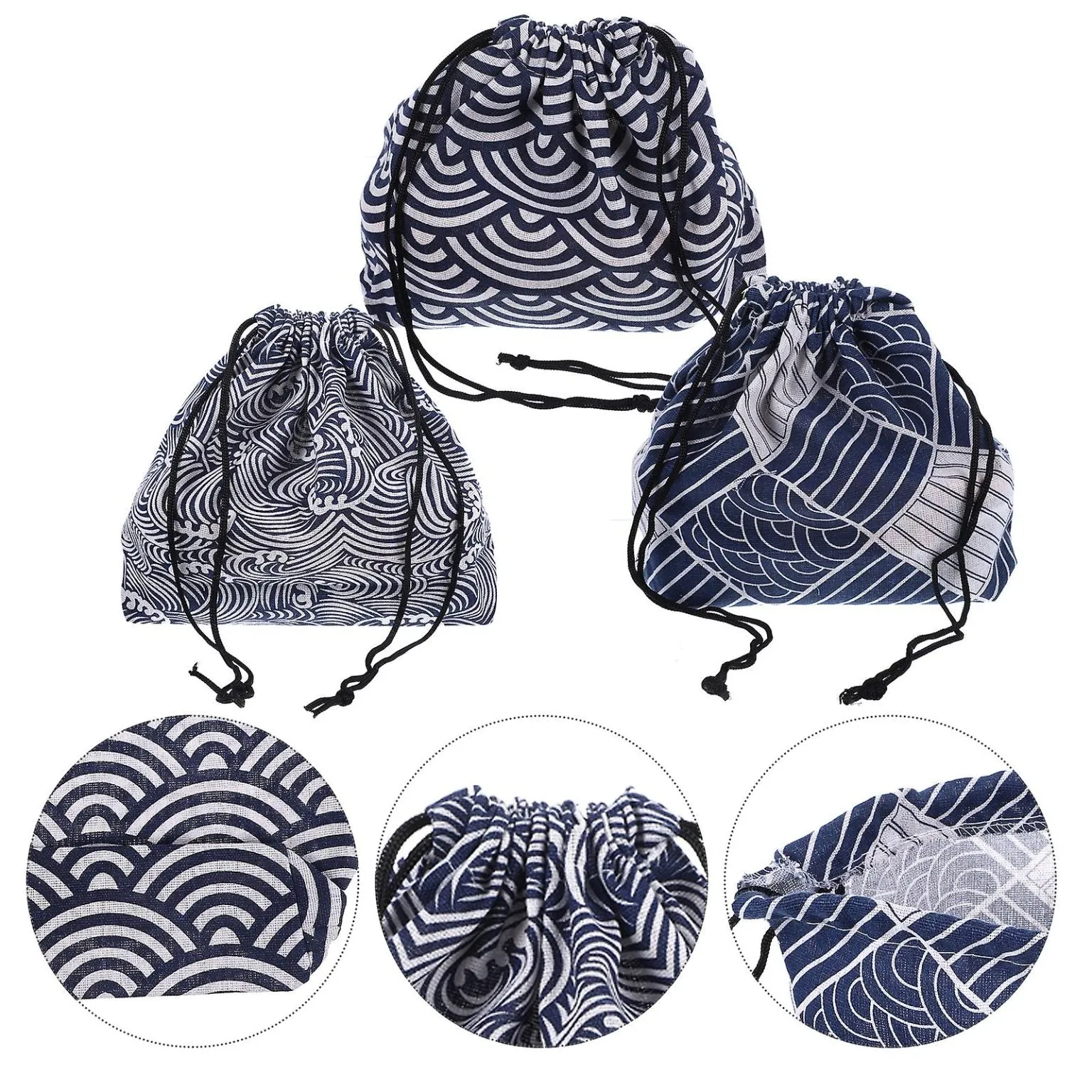 3pcs Portable Bento Box Carrying Bag Decorative Japanese Style Bento Pouch Wear