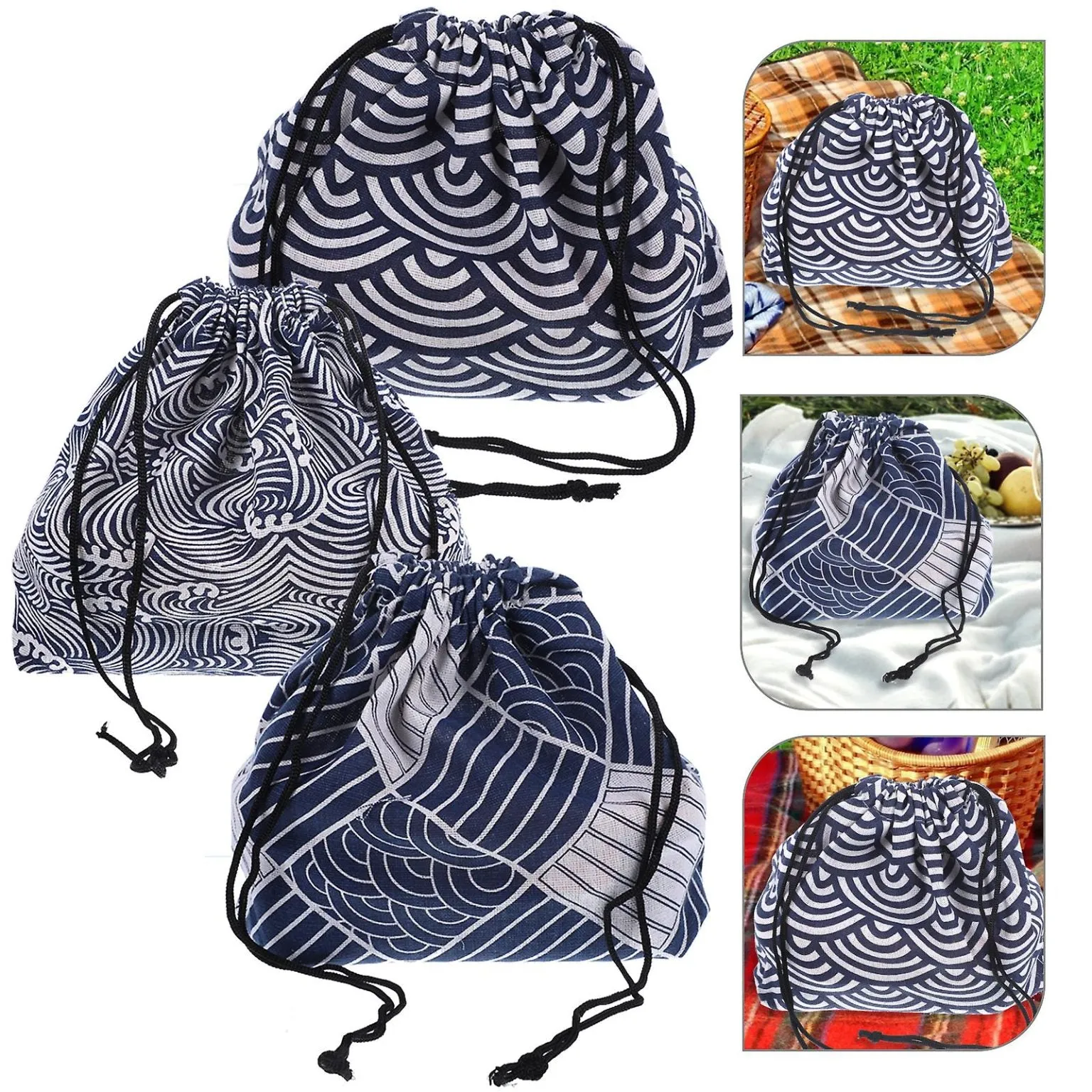 3pcs Portable Bento Box Carrying Bag Decorative Japanese Style Bento Pouch Wear