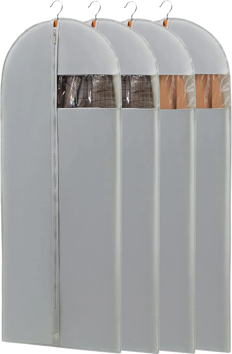 4 Pack - 65" Dress Garment Bags for Hanging Clothes, Dress Bags for Gowns Long, Foldable Long Garment Bag with Clear Window for Closet Storage and Travel - Gray