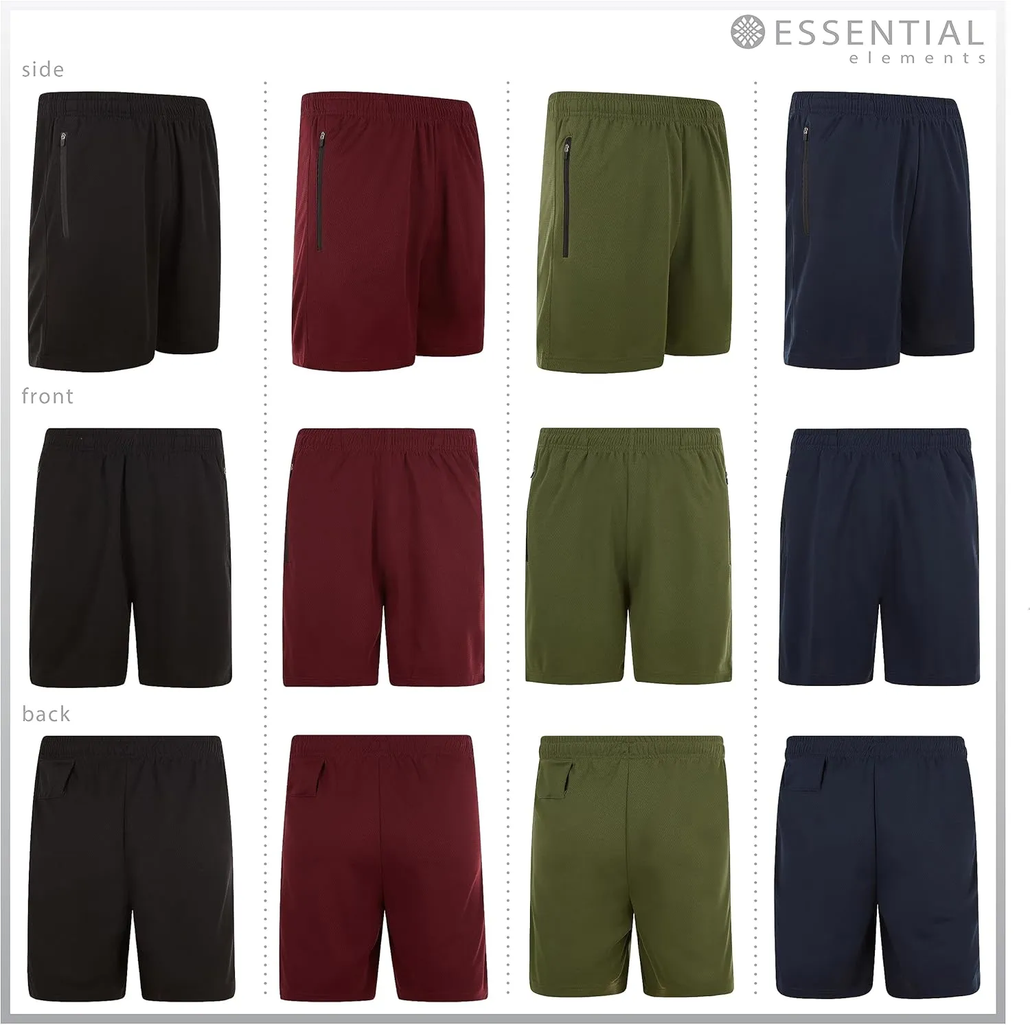 4 Pack: Men's 8" Athletic Running Quick Dry Mesh Shorts with Zipper Pockets (Available in Big & Tall)