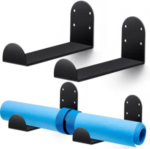 4 Pcs Yoga Mat Storage Rack Wall Mount Holder Exercise Mat Hanger Foam Roller Wall Hooks Gym Organizer for Hanging Fitness Bands Yoga Strap Home Gym
