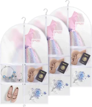 40 Inch Dance Garment Bags (3 Pack) – Clear PVC Costume Bags with 4 Zipper Pockets, and Hanging Design for Kids and Dancers, Perfect for Travel, Dance Competitions, and Closet Storage