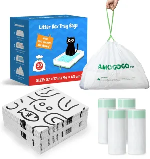 40 Pack Cat Litter Bags, Compatible with ScoopFree Crystal Litter Box Tray Refill, with Anti-scratch Cardboard, Heavy Duty, Leak-proof Thick Drawstring Litter Box Liners, 37" x 17"
