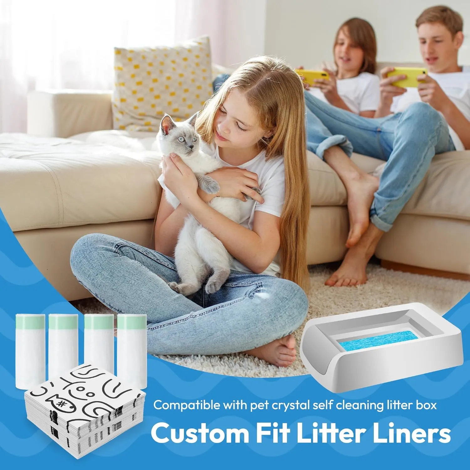 40 Pack Cat Litter Bags, Compatible with ScoopFree Crystal Litter Box Tray Refill, with Anti-scratch Cardboard, Heavy Duty, Leak-proof Thick Drawstring Litter Box Liners, 37" x 17"