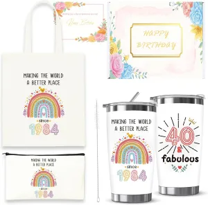 40th Birthday Gift for Her Women, Since 1984 & 40 Fabulous Birthday Gifts Canvas Tote Bag & Coffee Mug Tumbler (40 Birthday-g01)