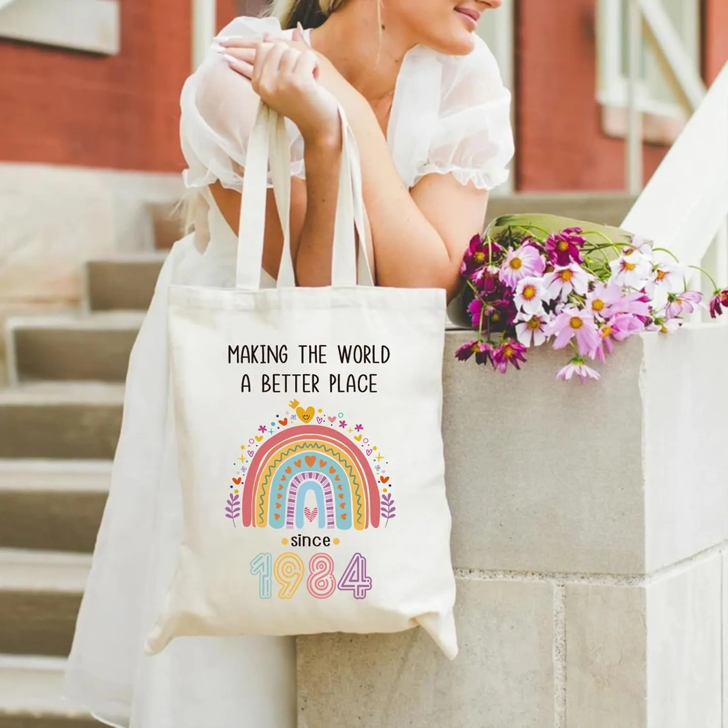40th Birthday Gift for Her Women, Since 1984 & 40 Fabulous Birthday Gifts Canvas Tote Bag & Coffee Mug Tumbler (40 Birthday-g01)