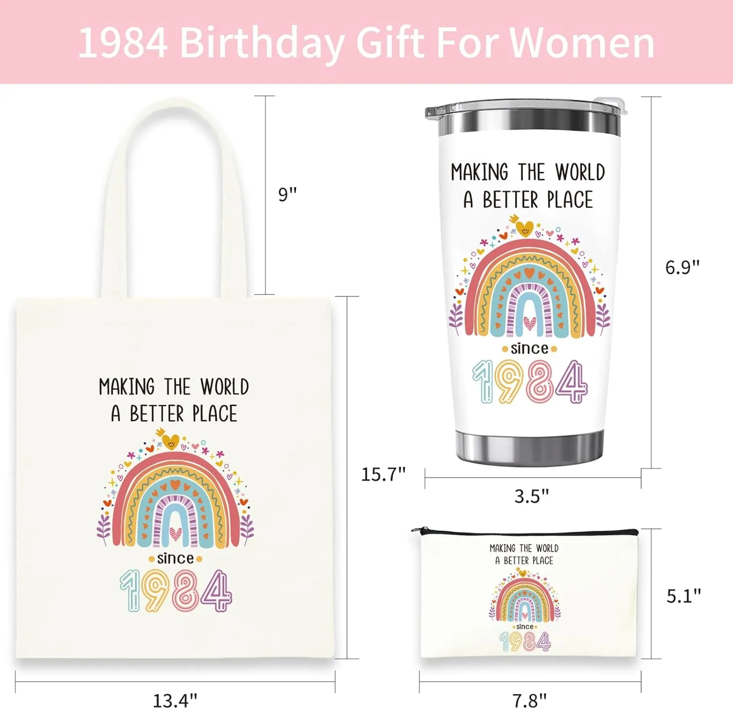 40th Birthday Gift for Her Women, Since 1984 & 40 Fabulous Birthday Gifts Canvas Tote Bag & Coffee Mug Tumbler (40 Birthday-g01)