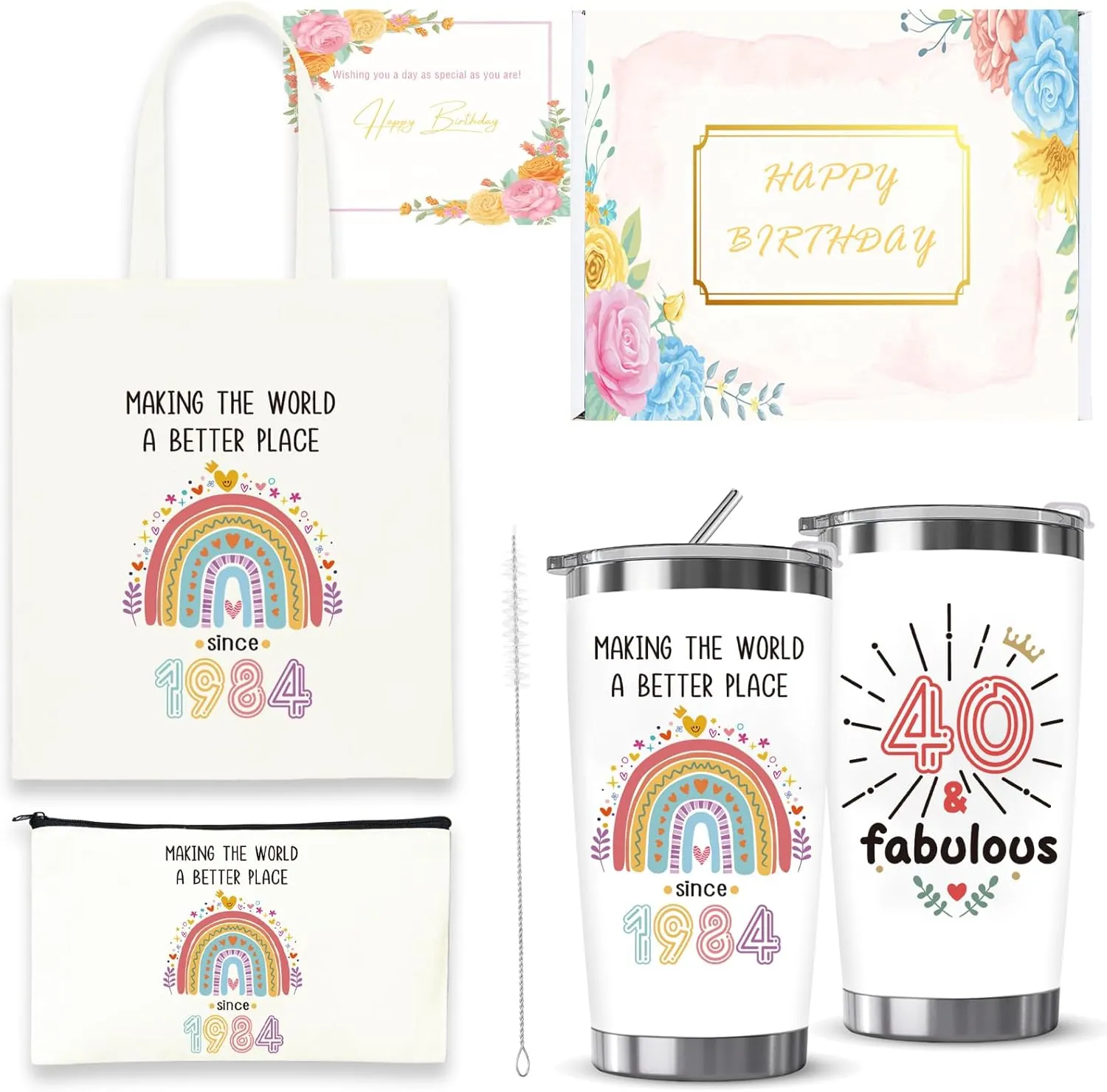 40th Birthday Gift for Her Women, Since 1984 & 40 Fabulous Birthday Gifts Canvas Tote Bag & Coffee Mug Tumbler (40 Birthday-g01)