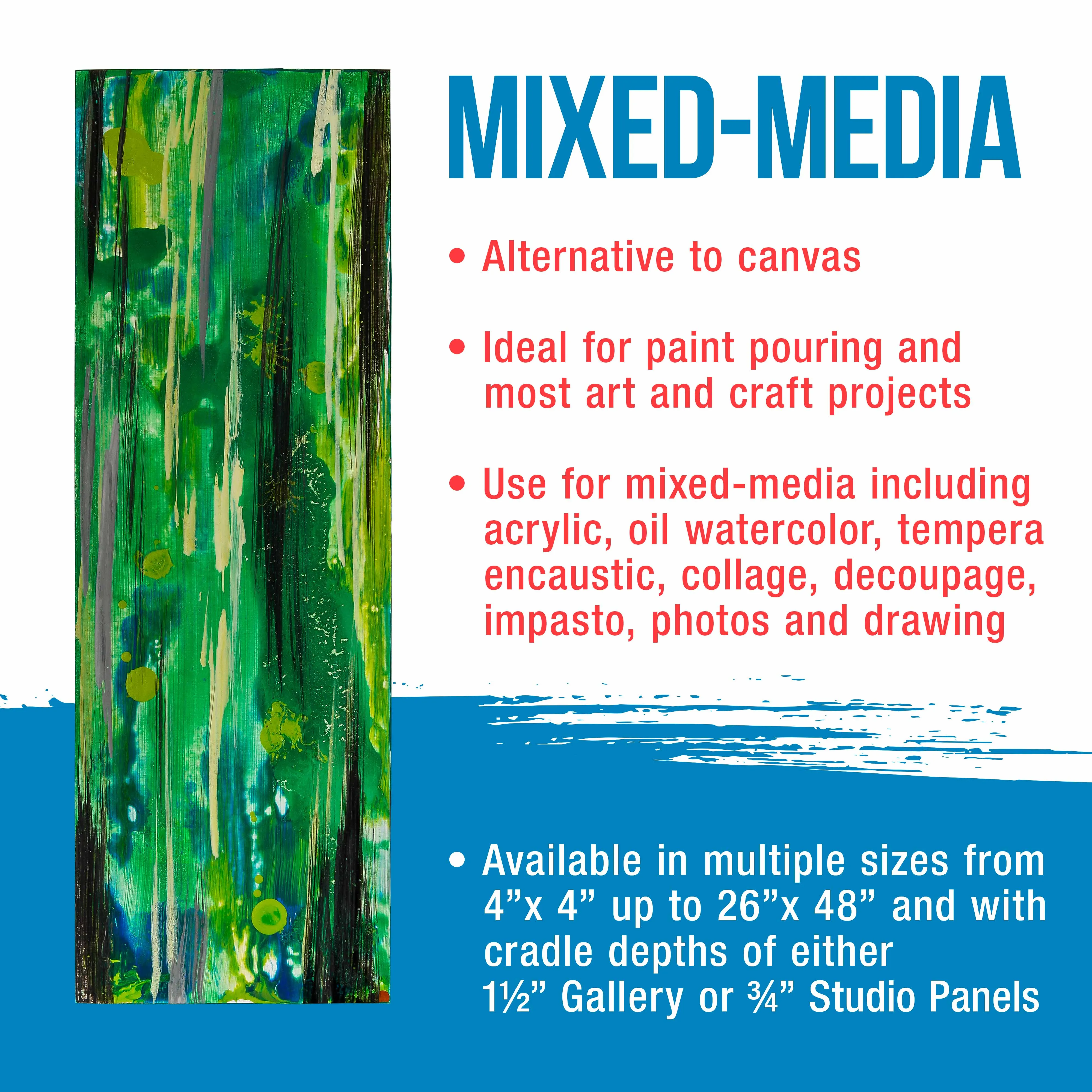 4" x 12" Unfinished Cradled Wood Panels for Painting, Gallery 1-1/2" Deep (4 Pack) - Artist Depth Wooden Wall Canvases - Mixed-Media Craft, Acrylic, Oil, Encaustic, Paint Pouring