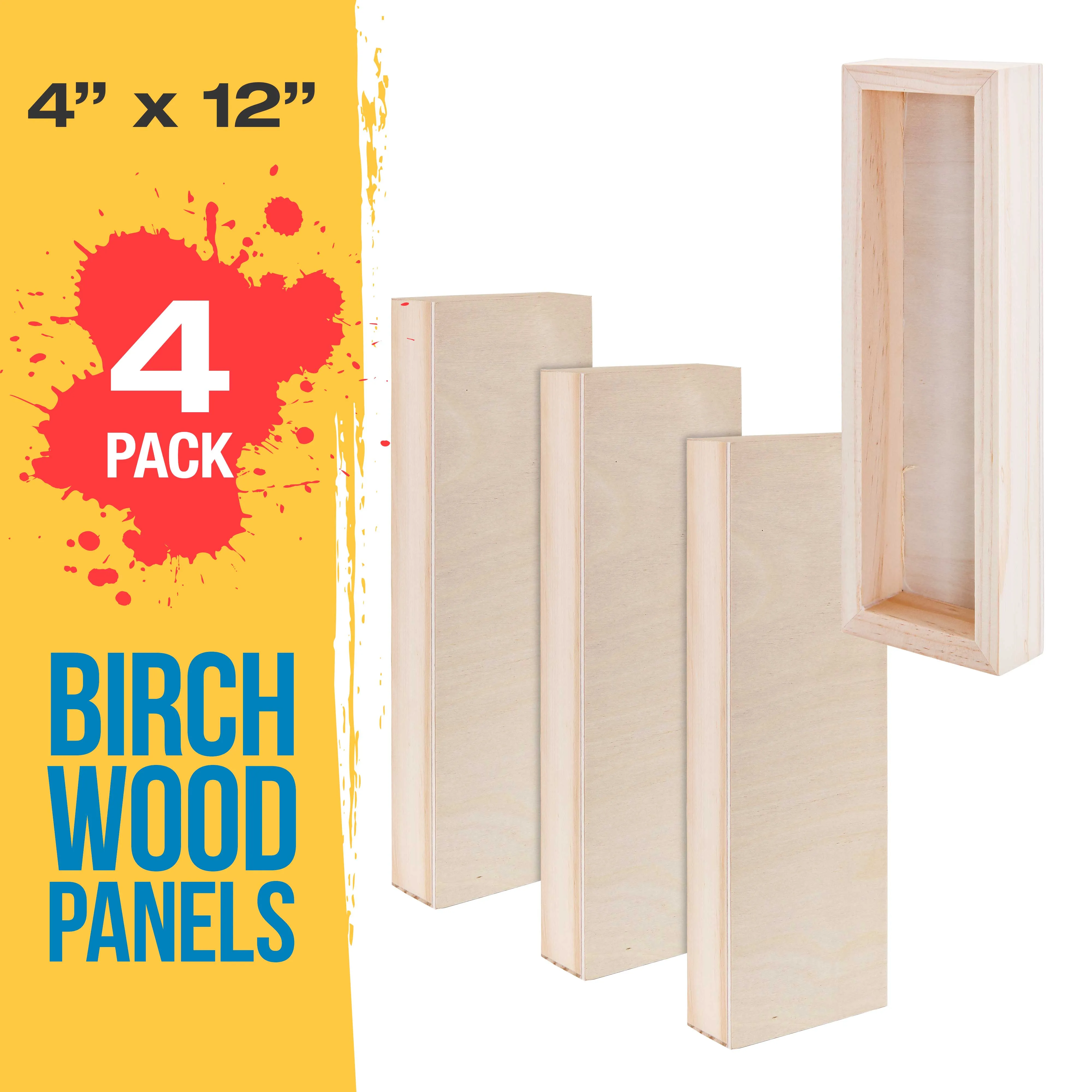 4" x 12" Unfinished Cradled Wood Panels for Painting, Gallery 1-1/2" Deep (4 Pack) - Artist Depth Wooden Wall Canvases - Mixed-Media Craft, Acrylic, Oil, Encaustic, Paint Pouring