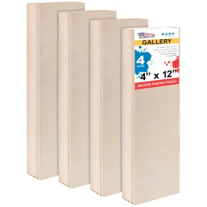4" x 12" Unfinished Cradled Wood Panels for Painting, Gallery 1-1/2" Deep (4 Pack) - Artist Depth Wooden Wall Canvases - Mixed-Media Craft, Acrylic, Oil, Encaustic, Paint Pouring