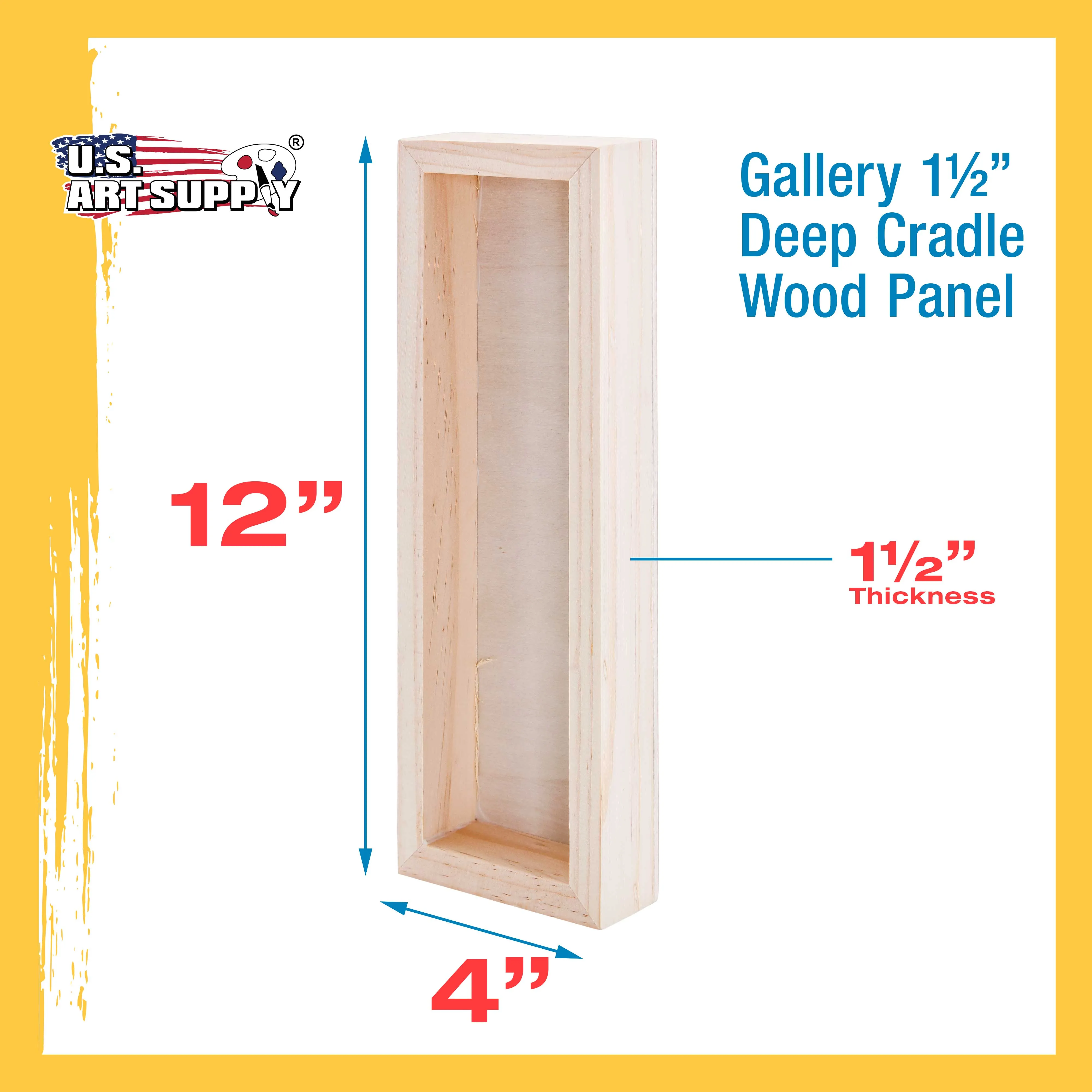 4" x 12" Unfinished Cradled Wood Panels for Painting, Gallery 1-1/2" Deep (4 Pack) - Artist Depth Wooden Wall Canvases - Mixed-Media Craft, Acrylic, Oil, Encaustic, Paint Pouring