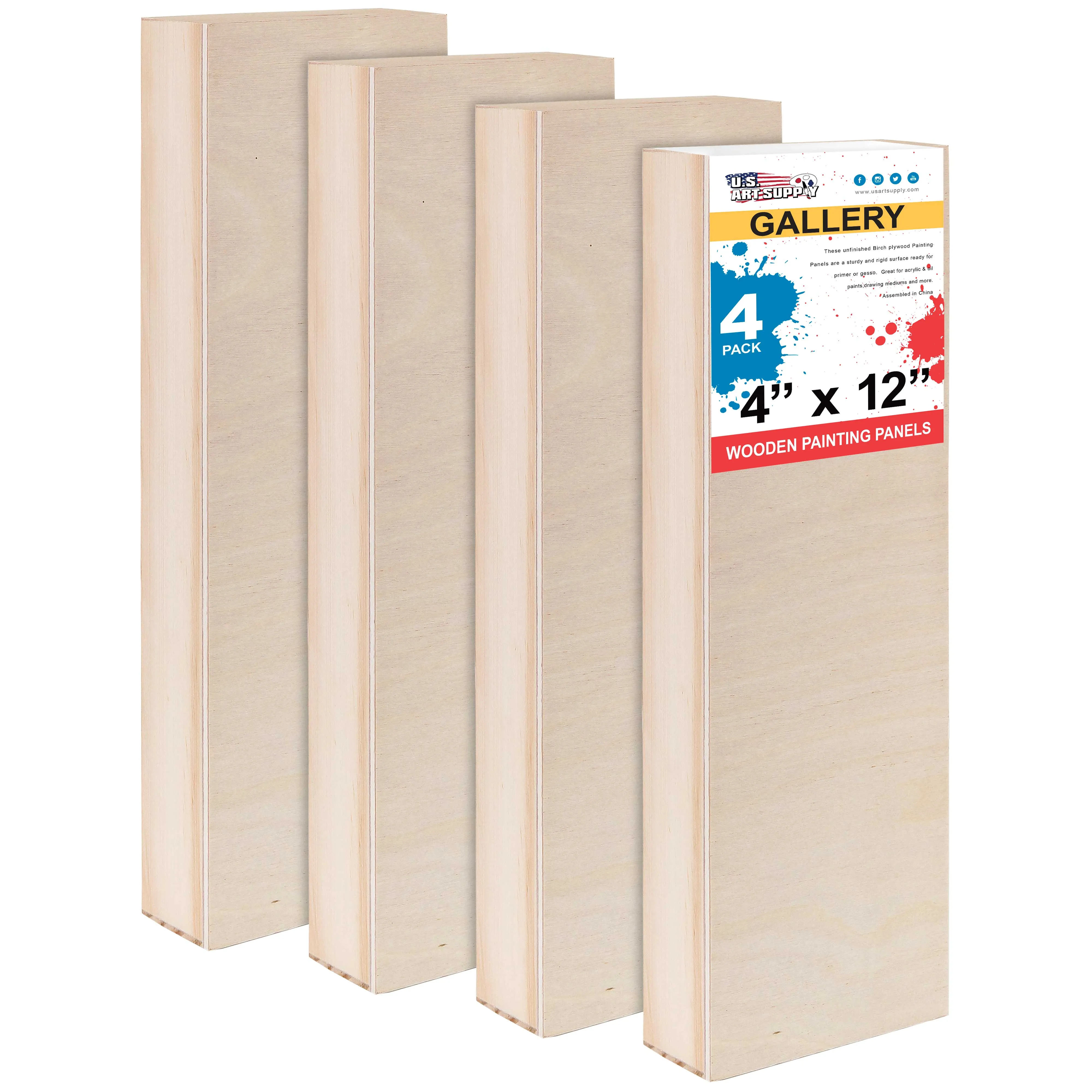 4" x 12" Unfinished Cradled Wood Panels for Painting, Gallery 1-1/2" Deep (4 Pack) - Artist Depth Wooden Wall Canvases - Mixed-Media Craft, Acrylic, Oil, Encaustic, Paint Pouring