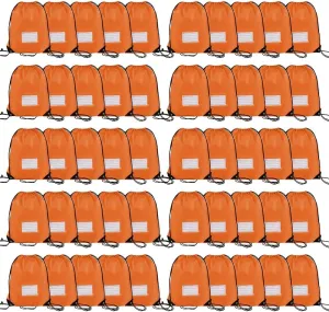 50 Pcs Drawstring Bags,Bulk Draw String Backpack, Cinch Bag Sackpack for Travel Gym Sport, Orange