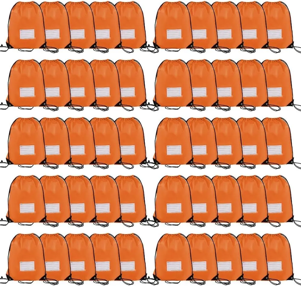 50 Pcs Drawstring Bags,Bulk Draw String Backpack, Cinch Bag Sackpack for Travel Gym Sport, Orange