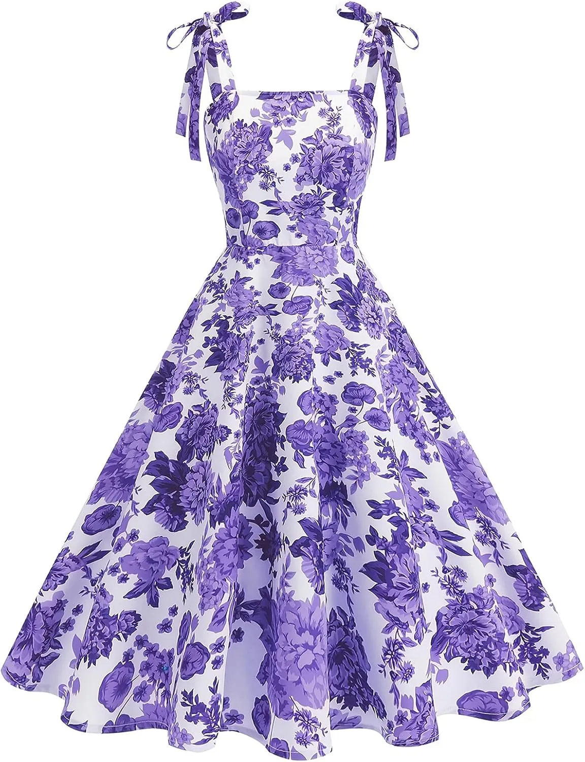 50s Dresses for Women 1950s Vintage Floral Cocktail Swing Dress Retro Tie Straps Backless Rockabilly Prom Tea Party Dresses