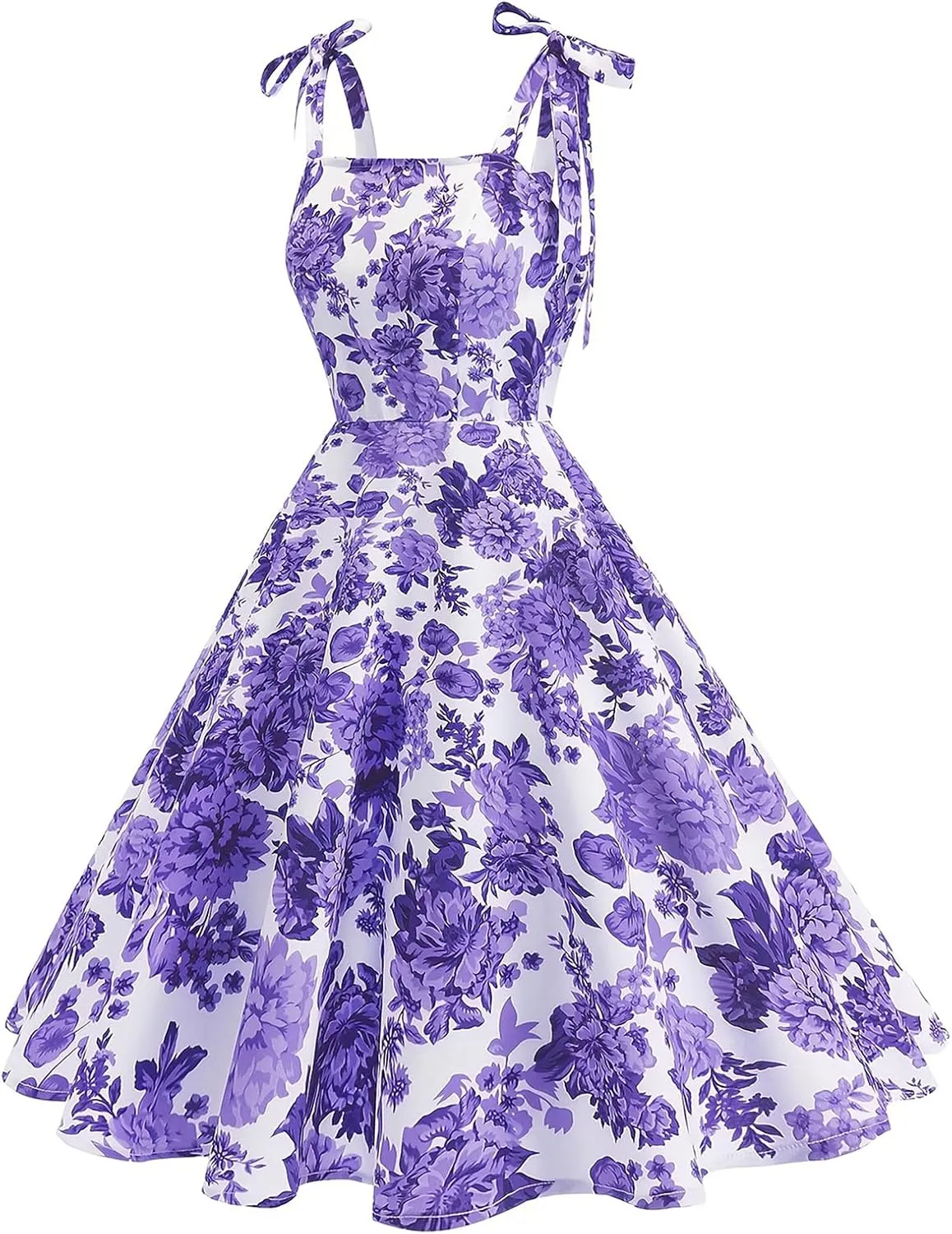 50s Dresses for Women 1950s Vintage Floral Cocktail Swing Dress Retro Tie Straps Backless Rockabilly Prom Tea Party Dresses