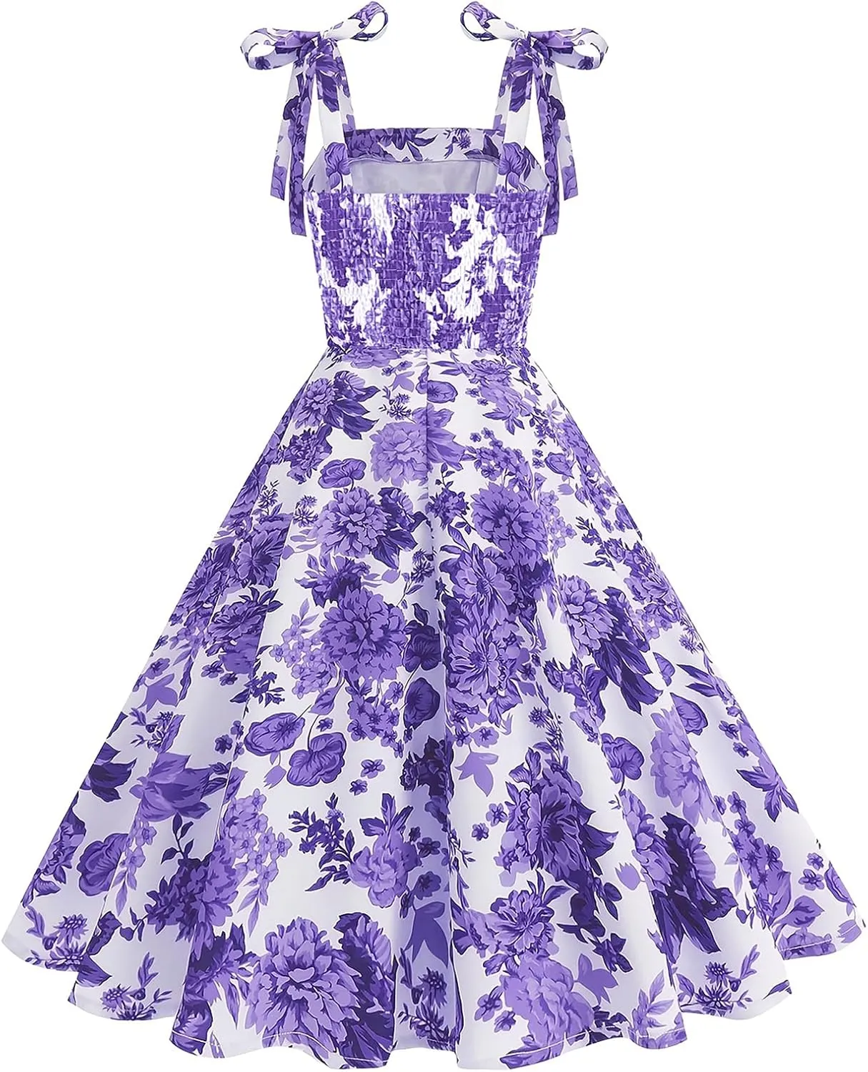 50s Dresses for Women 1950s Vintage Floral Cocktail Swing Dress Retro Tie Straps Backless Rockabilly Prom Tea Party Dresses