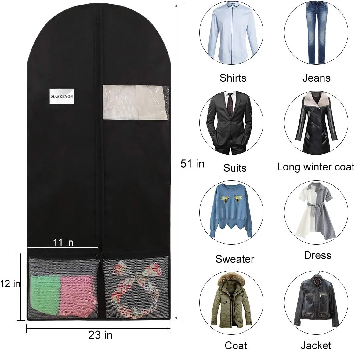 51" Garment Bags with Zipper Pocket for Dance Costume,Wedding Gown,Suit,Furs,Garment Bags for Travel and Storage(Pack of 2,Black)