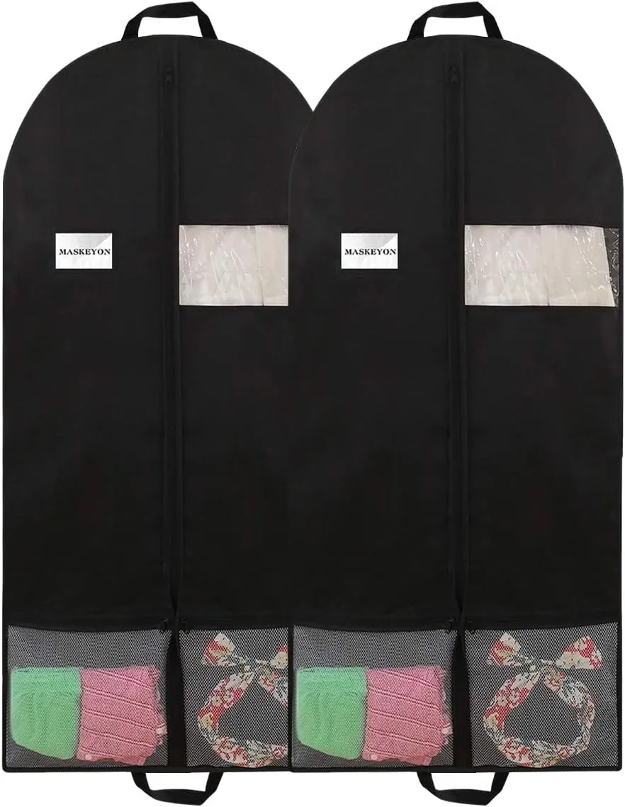51" Garment Bags with Zipper Pocket for Dance Costume,Wedding Gown,Suit,Furs,Garment Bags for Travel and Storage(Pack of 2,Black)