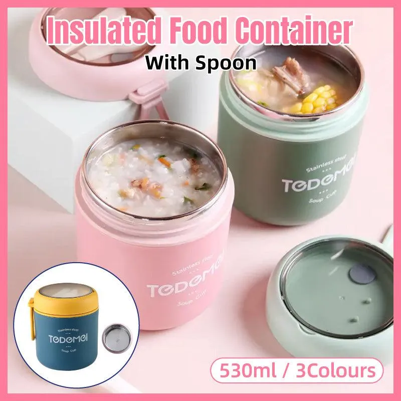 530ml Stainless Steel Insulated Lunch Box Portable Food Storage Mug Soup Meals