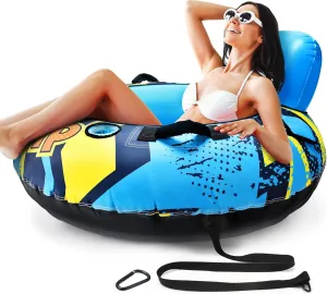 53" Heavy Duty River Tube With Premium Canvas Cover, Inflatable Water Tubes for Floating, Tubing Floats for Pool Lake, Rafts With 2 Cup Holders, 2 Grip Handles for Adults