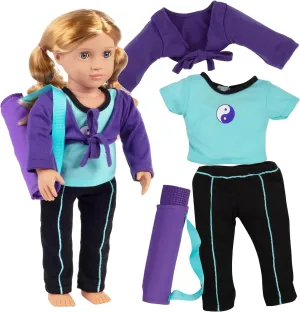 5pc Yoga Outfit- 18" Doll Clothes & Accessories Compatible w American Girl Doll- Pilates Fitness Set Includes Exercise Mat w Carrying Bag, Workout Pants, Shirt & Cropped Sweater- Gifts for Girls, Kids