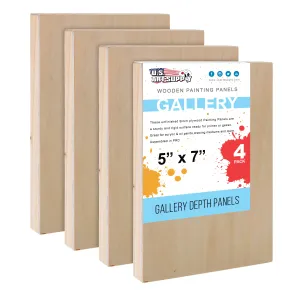 5" x 7" Unfinished Cradled Wood Panels for Painting, Gallery 1-1/2" Deep (4 Pack) - Artist Depth Wooden Wall Canvases - Mixed-Media Craft, Acrylic, Oil, Encaustic, Paint Pouring