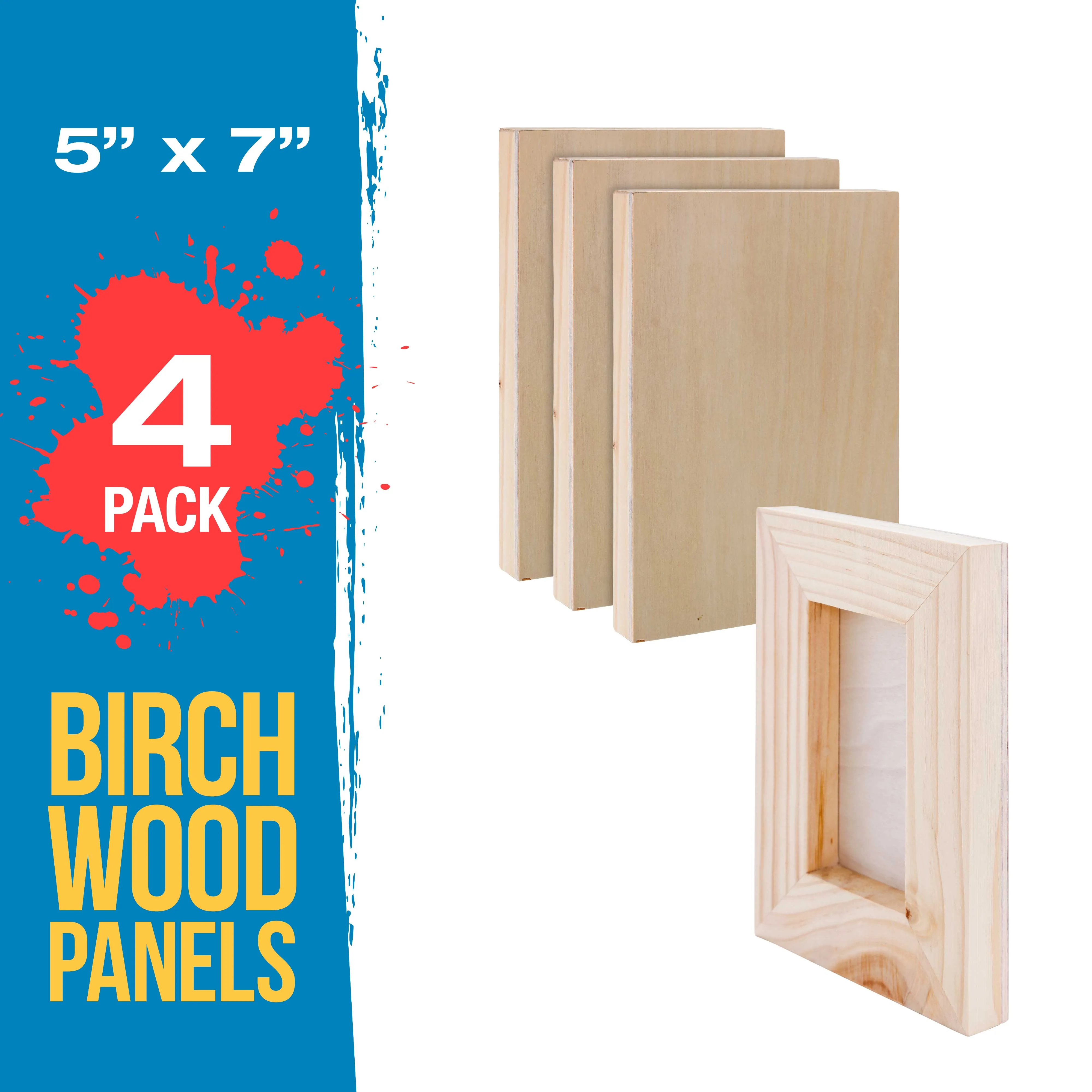 5" x 7" Unfinished Cradled Wood Panels for Painting, Gallery 1-1/2" Deep (4 Pack) - Artist Depth Wooden Wall Canvases - Mixed-Media Craft, Acrylic, Oil, Encaustic, Paint Pouring