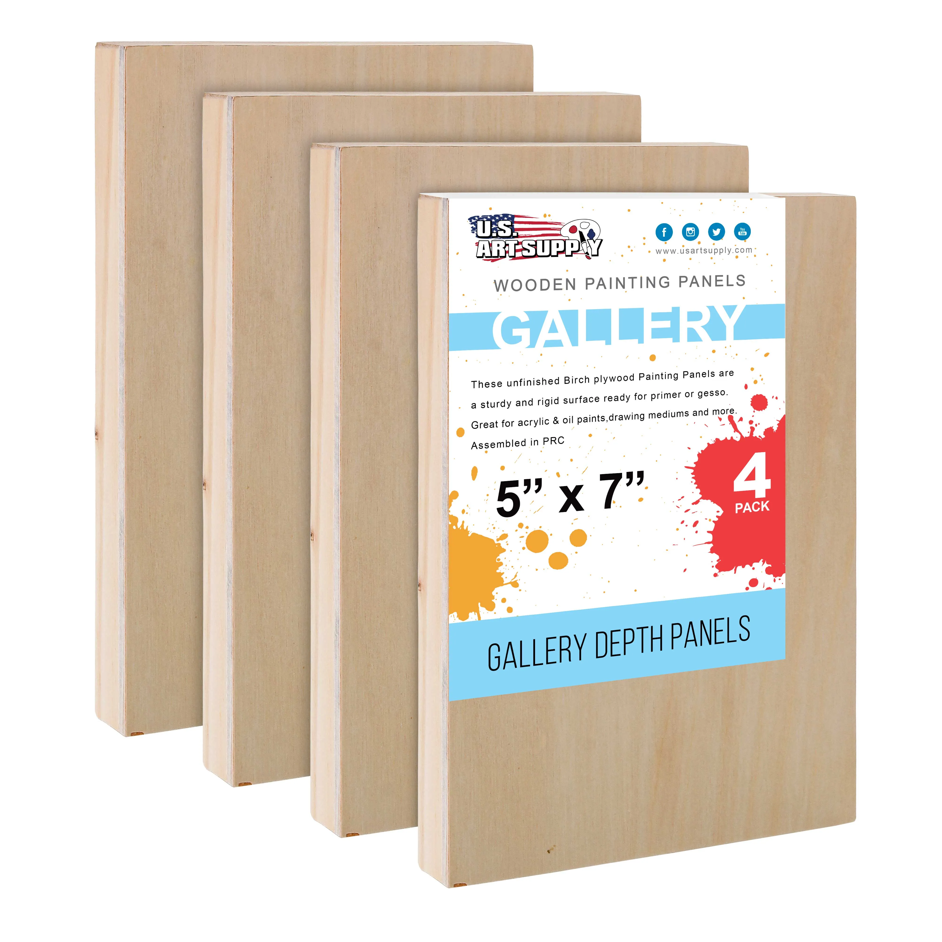 5" x 7" Unfinished Cradled Wood Panels for Painting, Gallery 1-1/2" Deep (4 Pack) - Artist Depth Wooden Wall Canvases - Mixed-Media Craft, Acrylic, Oil, Encaustic, Paint Pouring