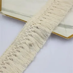 5yards/Lot Lace Tassel Ribbon Cotton Tassels Trimming Tassel Lace for Sewing Bed Clothes DIY Accessories Beige 5yard