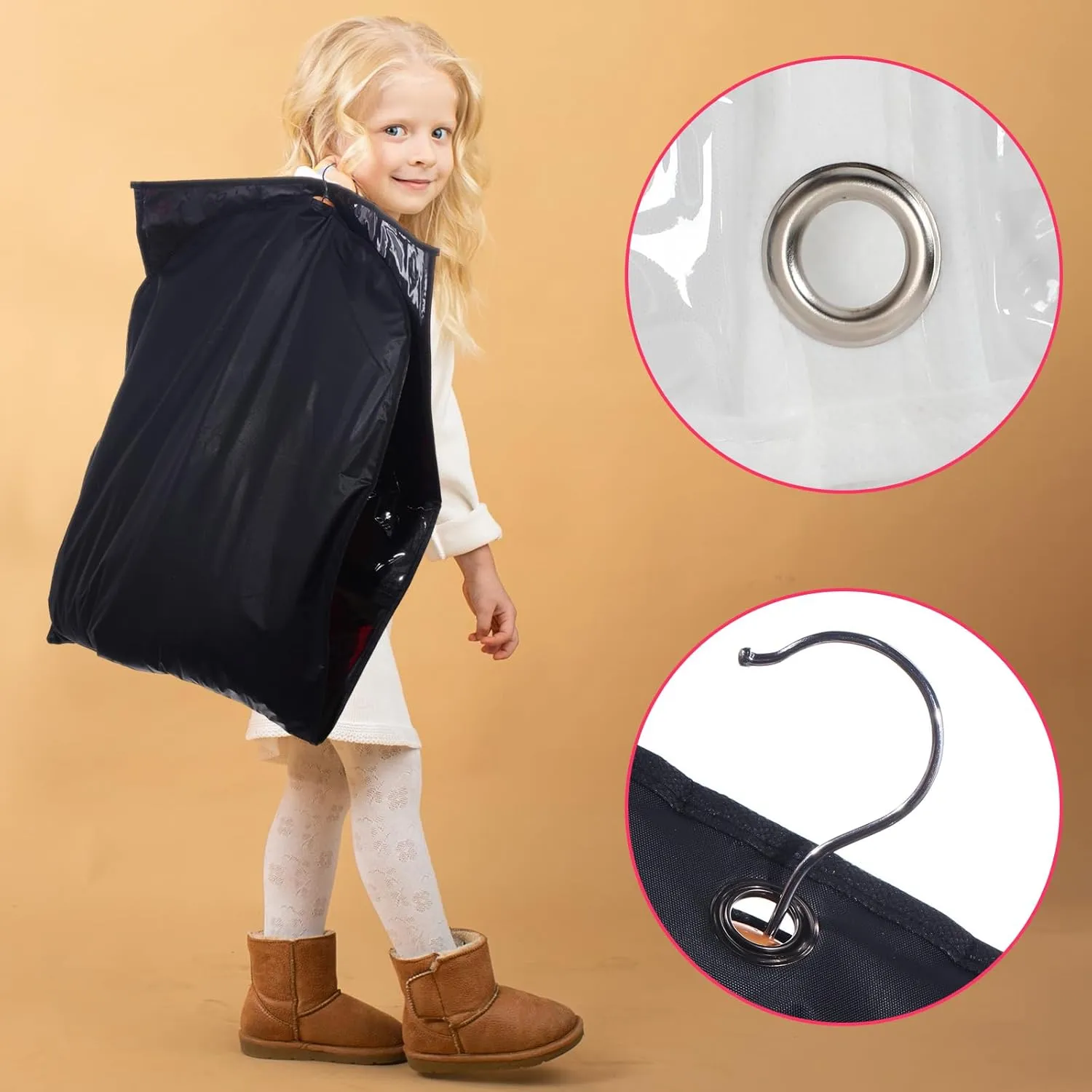 6 Pcs 24'' x 50'' Clear PVC Garment Bag Dance Costume Competition Bag with Rack Zippers Pockets Hanging Garment Covers Costume Organizer Costume Carrier for Adults Kids(Black)