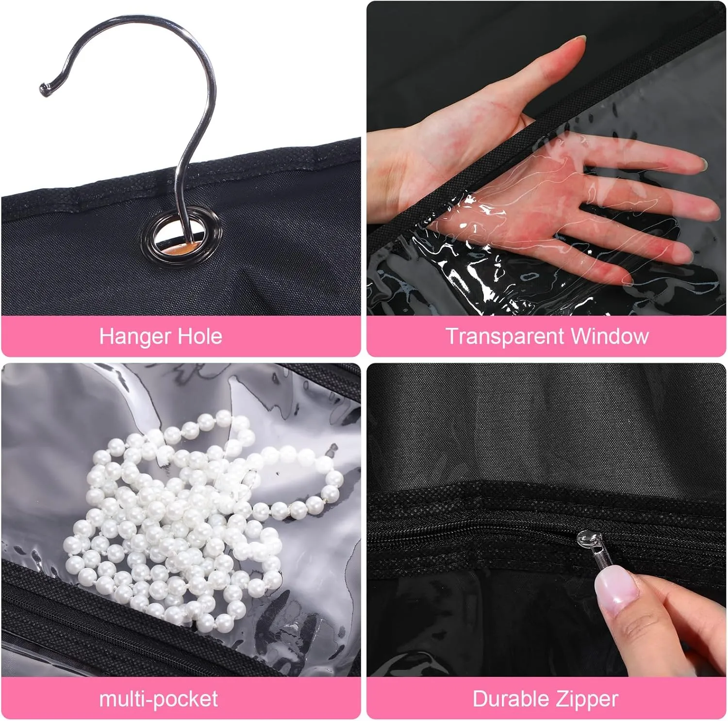 6 Pcs 24'' x 50'' Clear PVC Garment Bag Dance Costume Competition Bag with Rack Zippers Pockets Hanging Garment Covers Costume Organizer Costume Carrier for Adults Kids(Black)