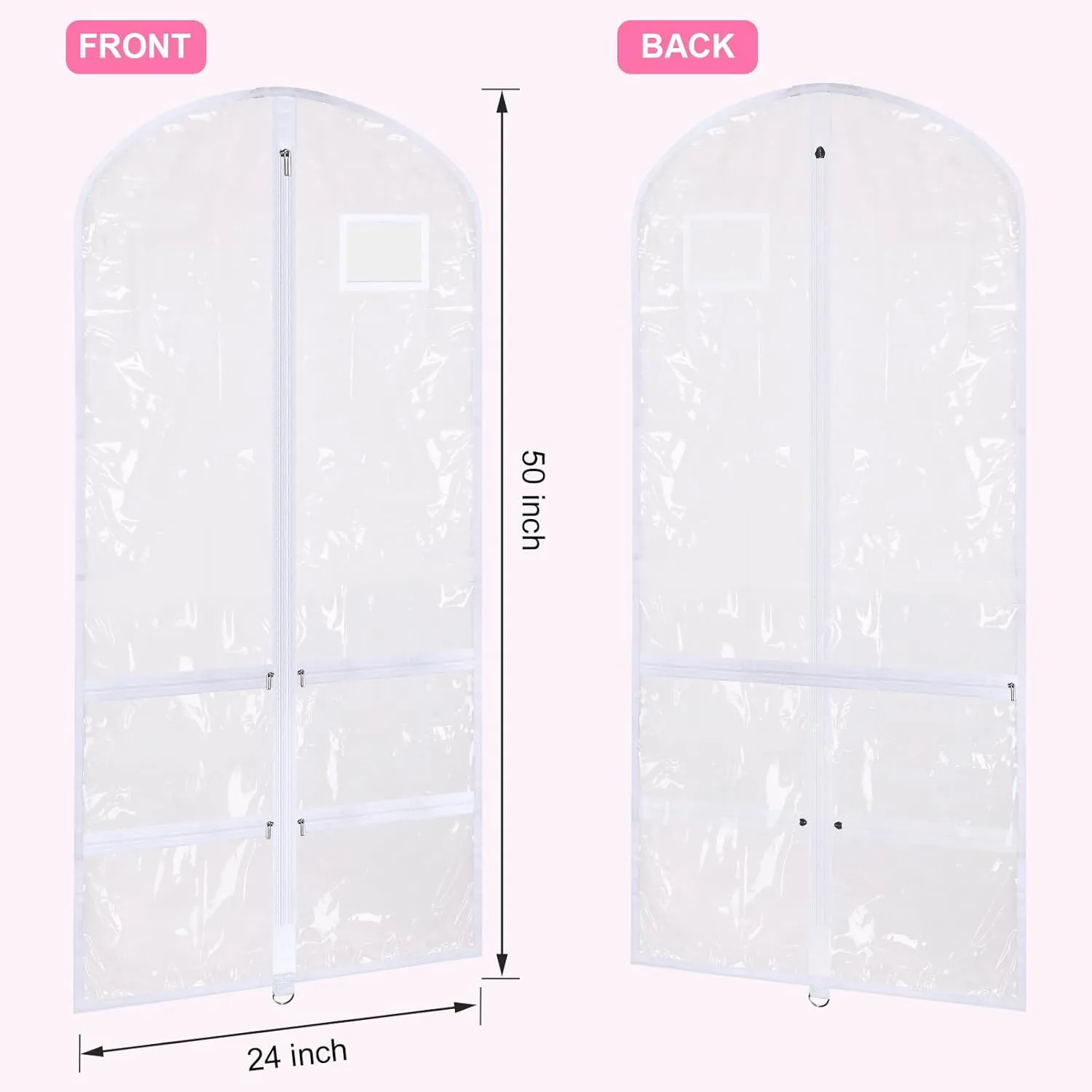 6 Pcs 24'' x 50'' Clear PVC Garment Bag Dance Costume Competition Bag with Rack Zippers Pockets Hanging Garment Covers Costume Organizer Costume Carrier for Adults Kids(Transparent White)