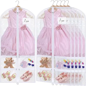6 Pcs 24'' x 50'' Clear PVC Garment Bag Dance Costume Competition Bag with Rack Zippers Pockets Hanging Garment Covers Costume Organizer Costume Carrier for Adults Kids(Transparent White)